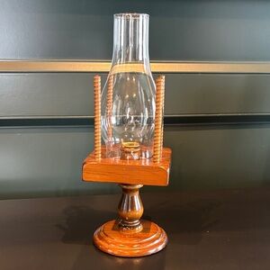 Vintage Wooden Oil Lamp with Glass Chimney